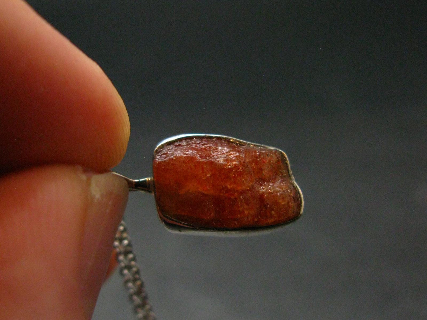 Raw Sunstone Silver Pendant With Chain From Tanzania - 0.7"