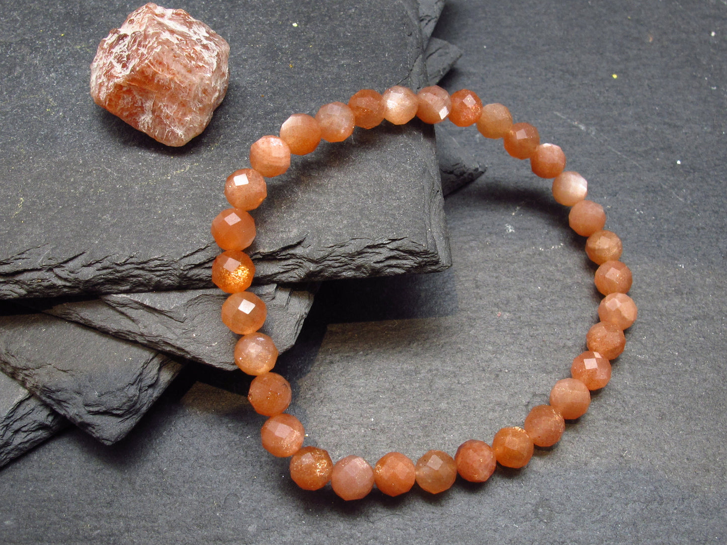 Sunstone Genuine Bracelet ~ 7 Inches ~ 6mm Facetted Beads