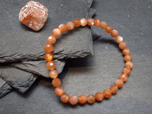Sunstone Genuine Bracelet ~ 7 Inches ~ 6mm Facetted Beads