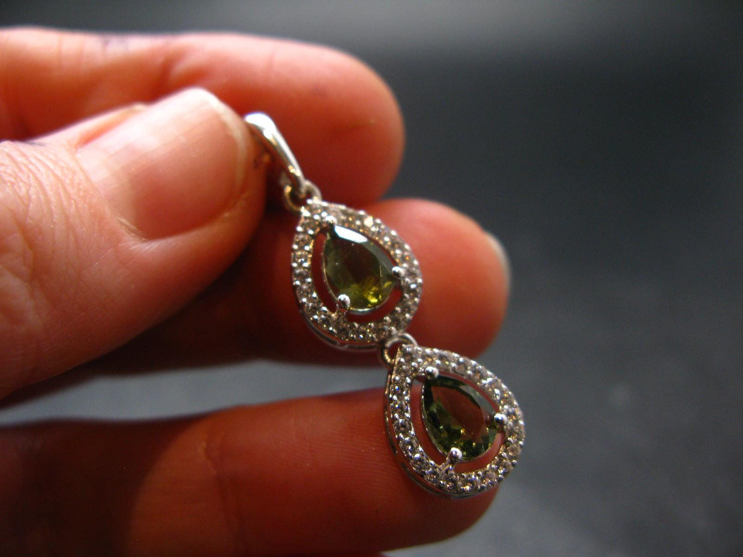 Moldavite Tektite Silver Pendant from Czech Republic - 1.3" - 2.28 Grams