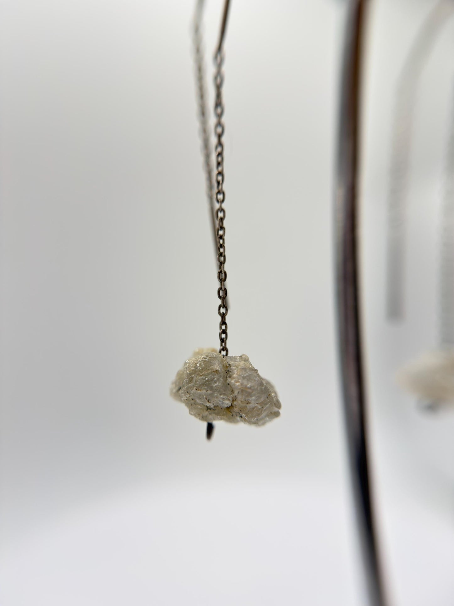 Raw Herderite Crystal Threader Earrings in Sterling Silver - 2.68g