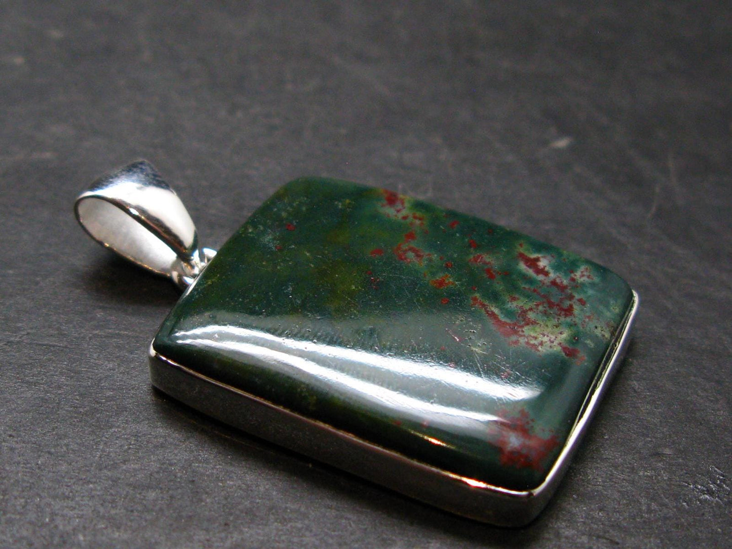 Bloodstone Silver Plated Pendant From India - 1.6" - 8.80 Grams