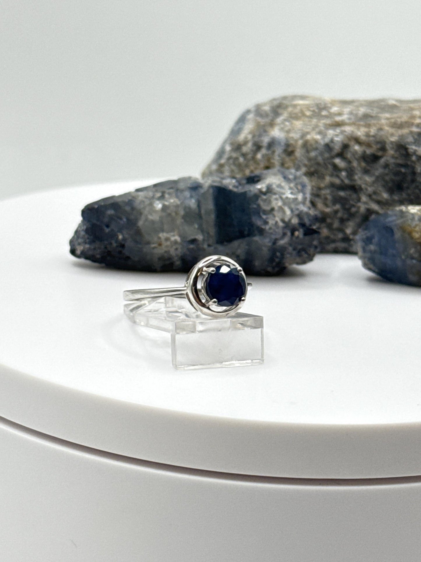 Blue Sapphire Sterling Silver Bezel Ring: Minimalist September Birthstone, Size 7