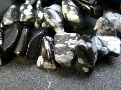 Set of Three Natural Snowflake Obsidian Free Form Bead Necklace from USA - 17.5'' Each