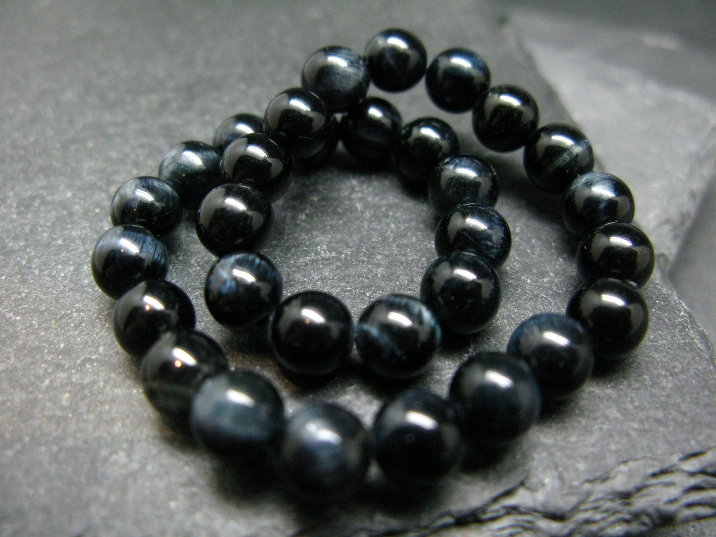 Hawks Eye Genuine Bracelet ~ 7 Inches ~ 6mm Round Beads
