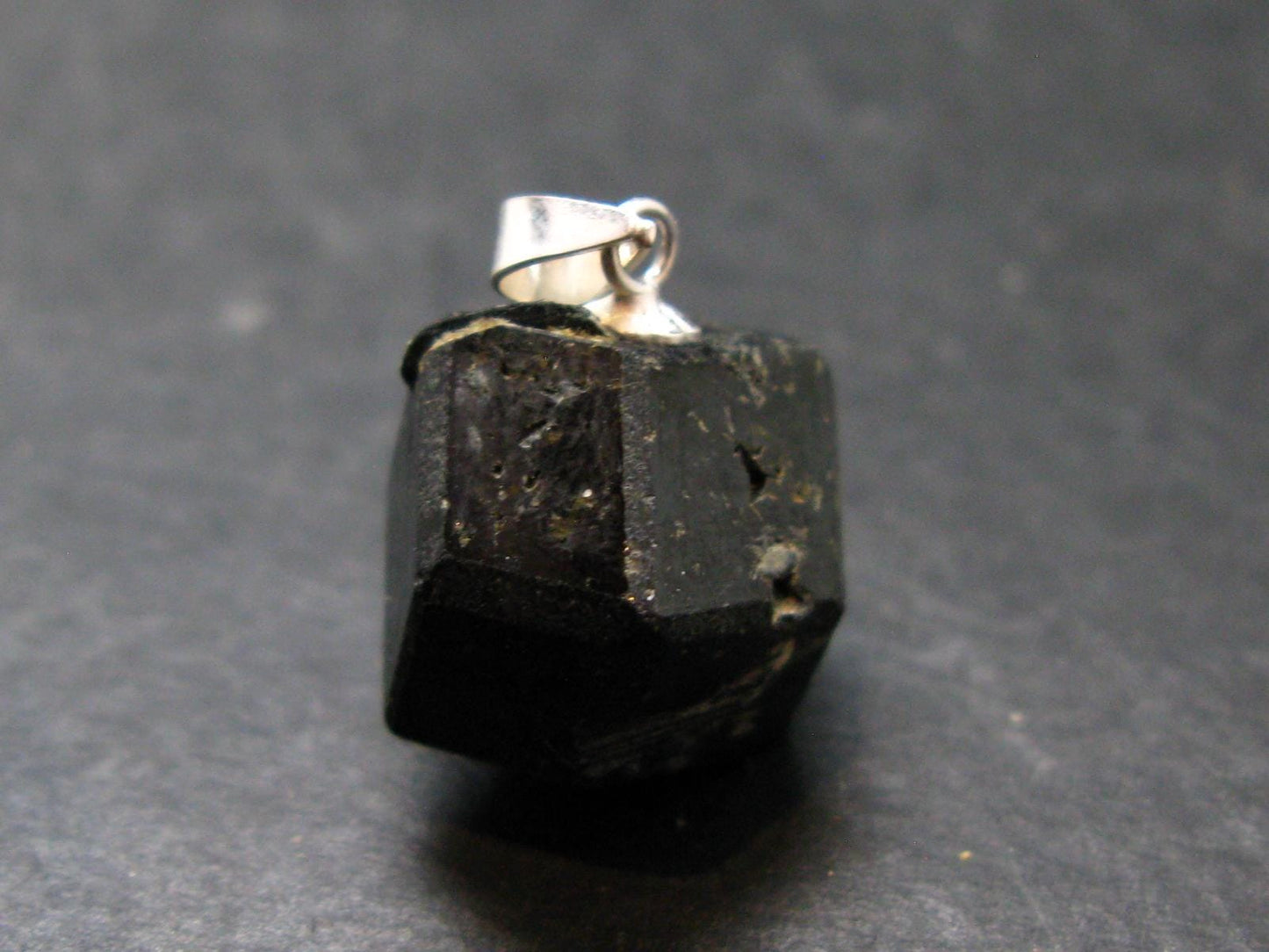 Sharp Black Melanite Andradite Garnet Silver Pendant From Mali - 0.8" - 5.56 Grams