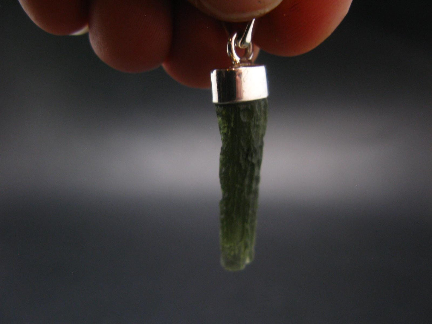 Gem Moldavite Tektite SS Pendant From Czech Republic - 1.5" - 2.5 Grams