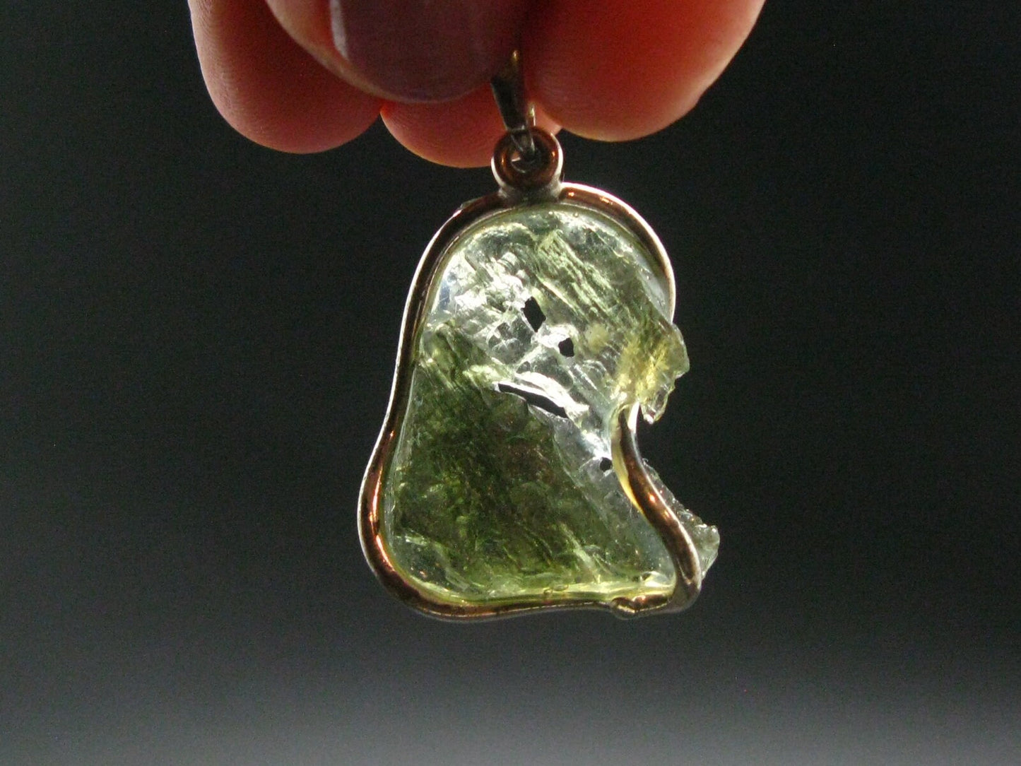 Moldavite Tektite Silver Pendant from Czech Republic - 1.4" - 5.34 Grams