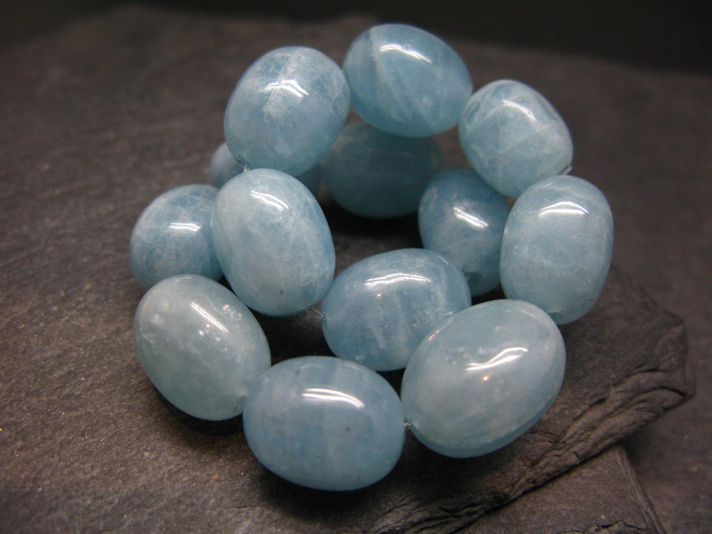 Aquamarine Genuine Bracelet ~ 7 Inches ~ 16mm Polished Beads