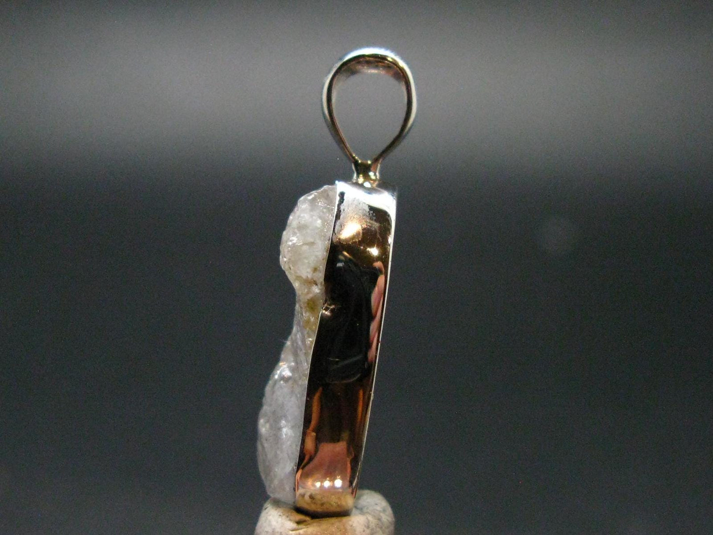 Gray Herderite Silver Pendant from Africa - 1.1" - 2.65 Grams