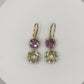 Amethyst & Green Amethyst/ Prasiolite Earrings – Double Gem Drop in Gold Plated Design - Weight 8.79 Grams