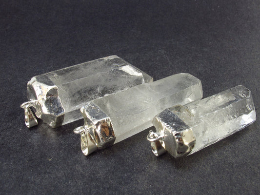 Set of 3 Natural Clear Quartz Crystal Pendants From Brazil