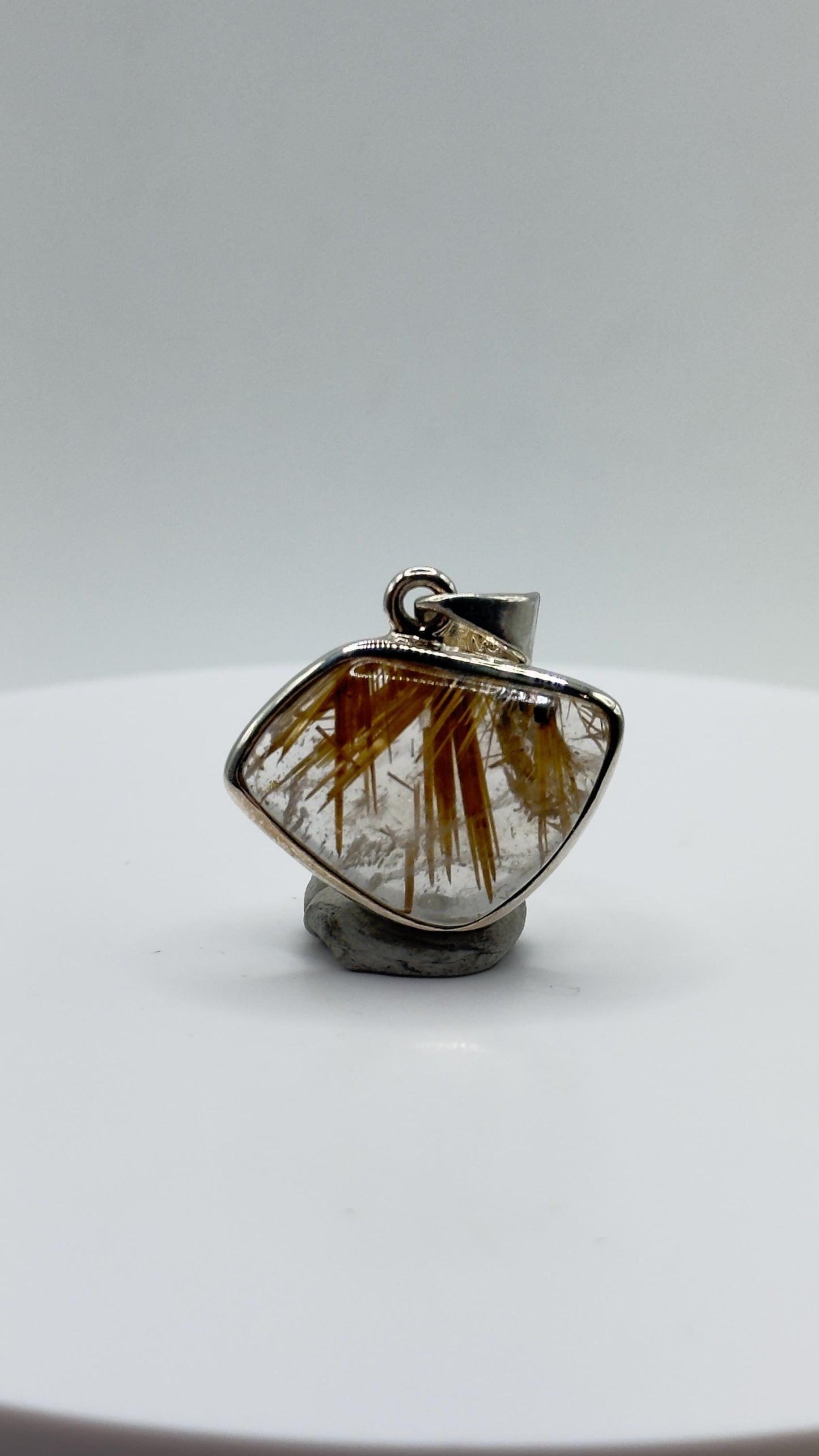 Golden Needle Crystal Pendant in Sterling Silver – Natural Rutilated Gemstone