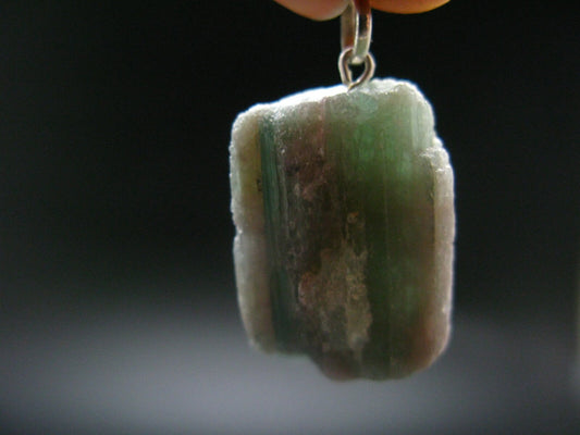 Rarest Paraiba Copper Blue Tourmaline Crystal Silver Pendant From Brazil - 1.4" - 10.32 Grams