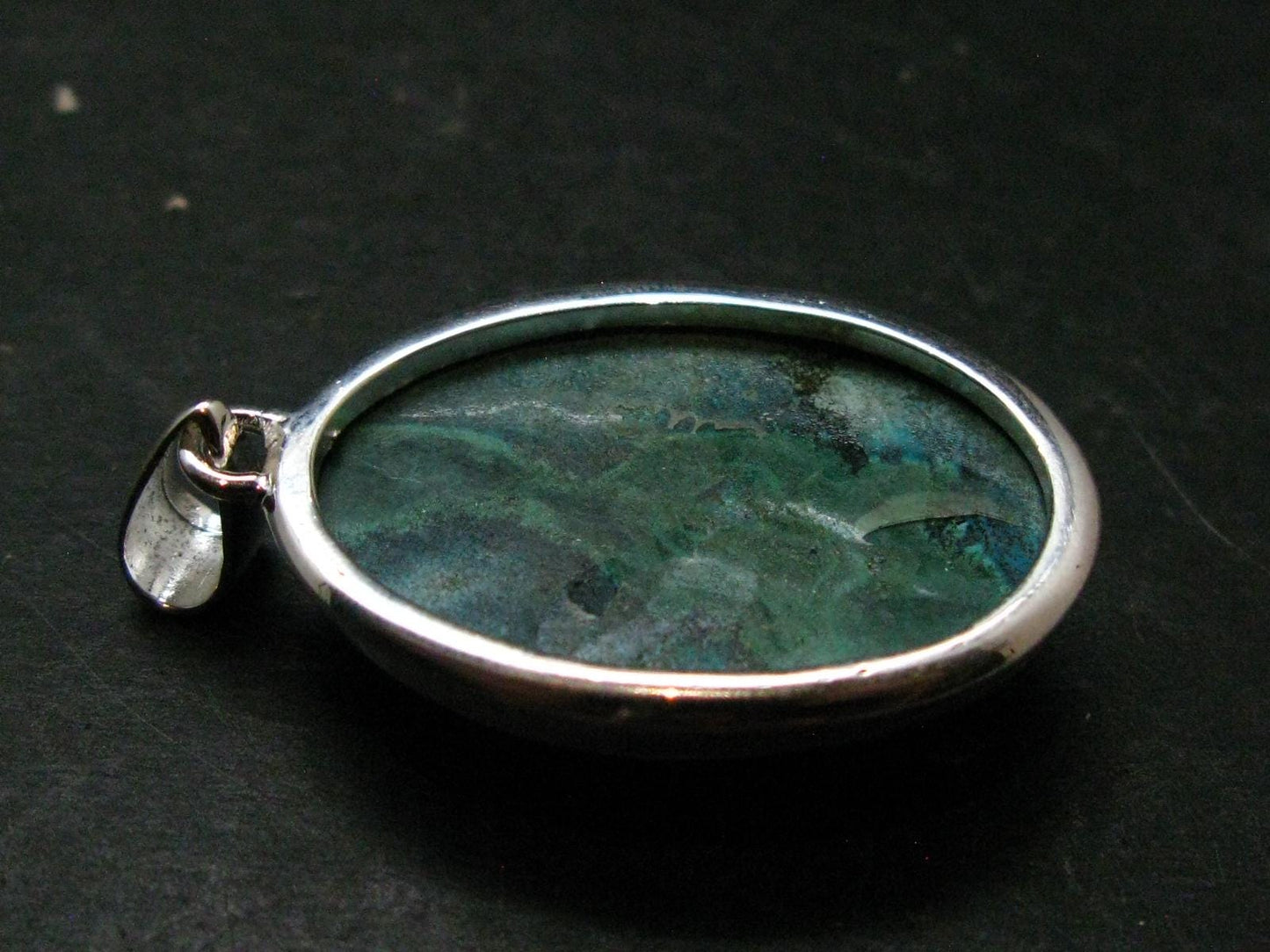 Malachite And Chrysocola Silver Plated Pendant from Congo - 1.7" - 12.76 Grams