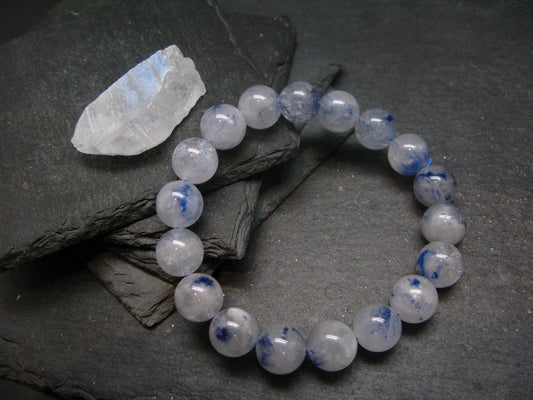 Dumortierite In Quartz Genuine Bracelet ~ 7.5 Inches ~ 12mm Round Beads