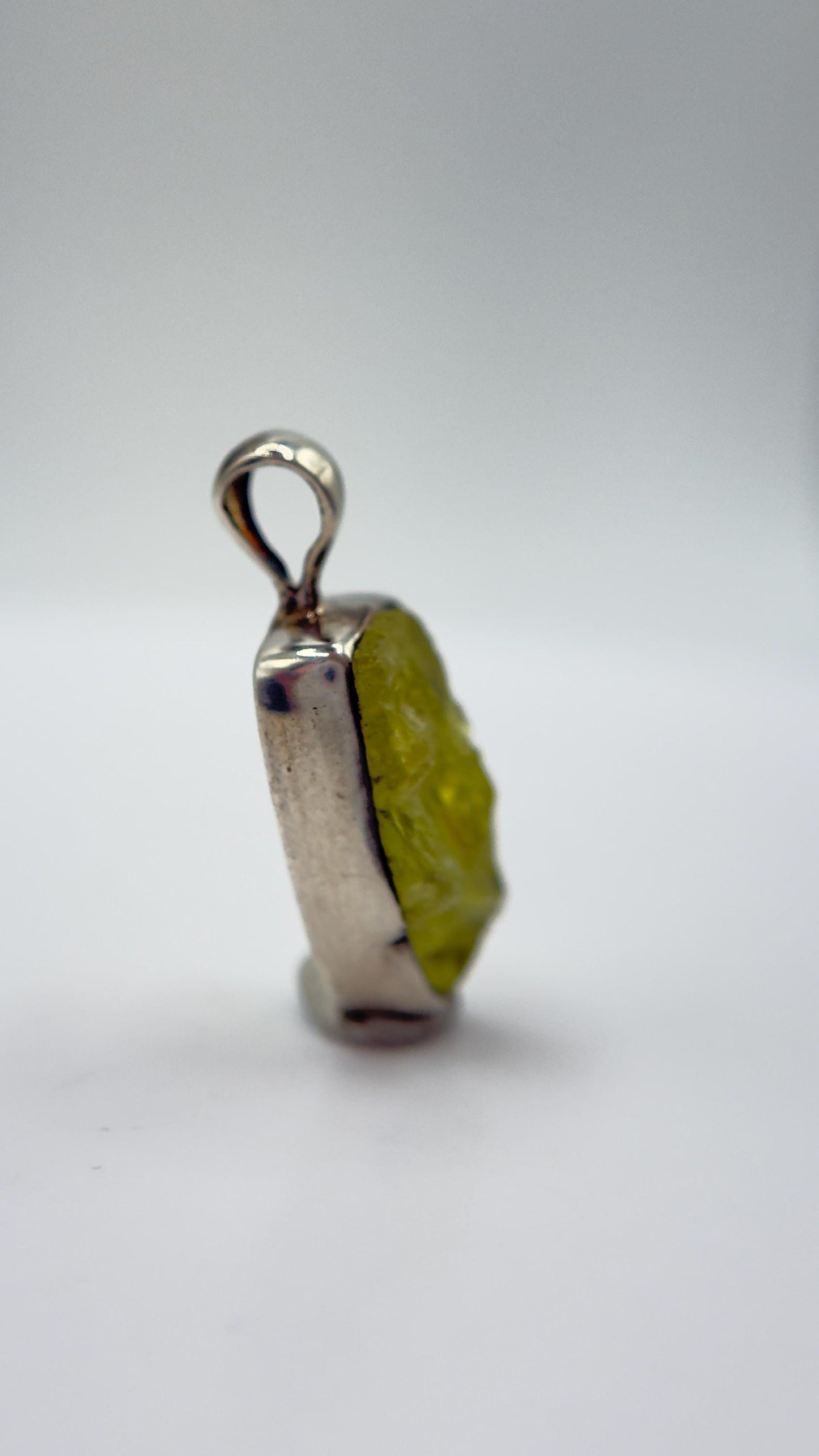 Chrysoberyl Raw Stone Pendant Green Yellow Gemstone Silver Necklace Pendant Natural Crystal Jewelry Gift