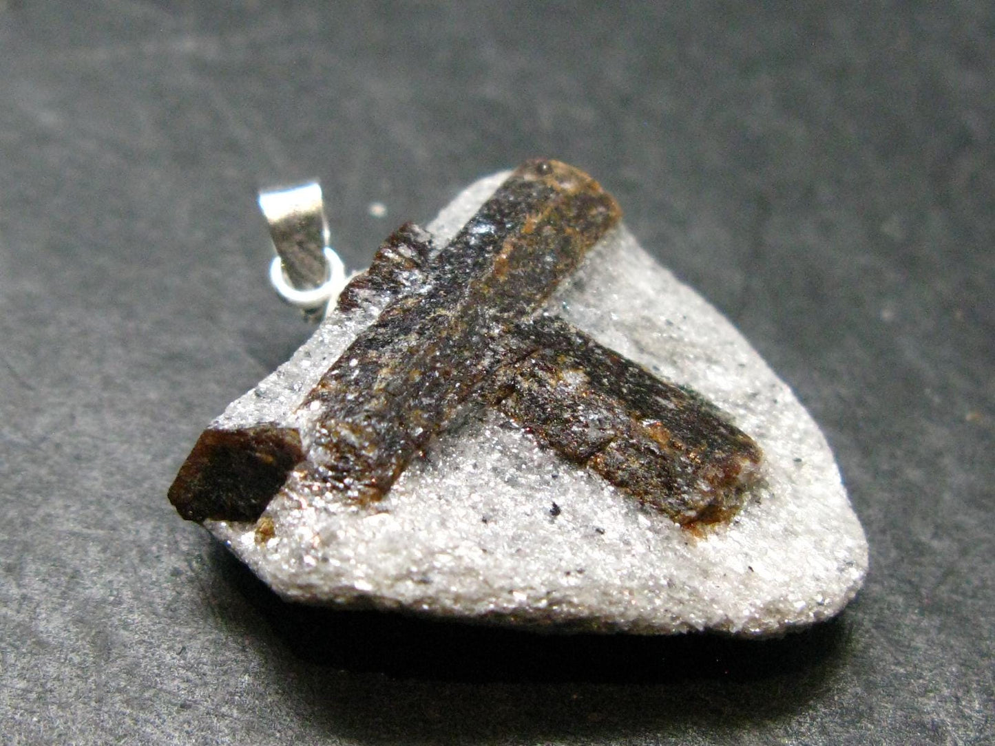 Fairy Cross!! Natural Staurolite Sharp Brown Twin Crystals Silver Pendant From Russia - 1.2" - 5.84 Grams