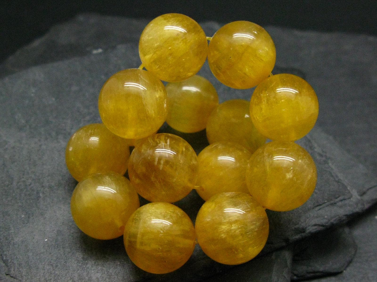 Yellow Fluorite Genuine Bracelet ~ 7.5 Inches ~ 17mm Round Beads