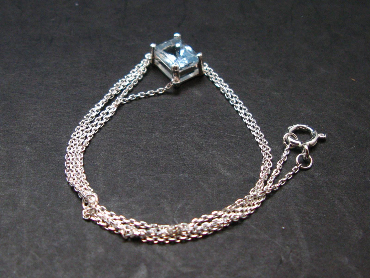 Stunning Genuine Faceted Aquamarine Gem Sterling Silver Pendant With Chain From Brazil - 17"