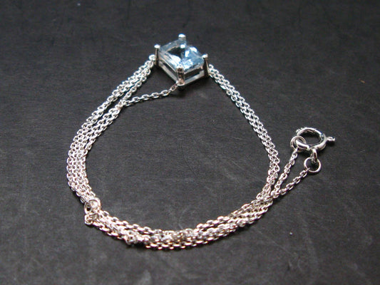 Stunning Genuine Faceted Aquamarine Gem Sterling Silver Pendant With Chain From Brazil - 17"