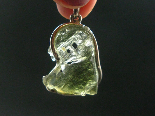 Moldavite Tektite Silver Pendant from Czech Republic - 1.4" - 5.34 Grams