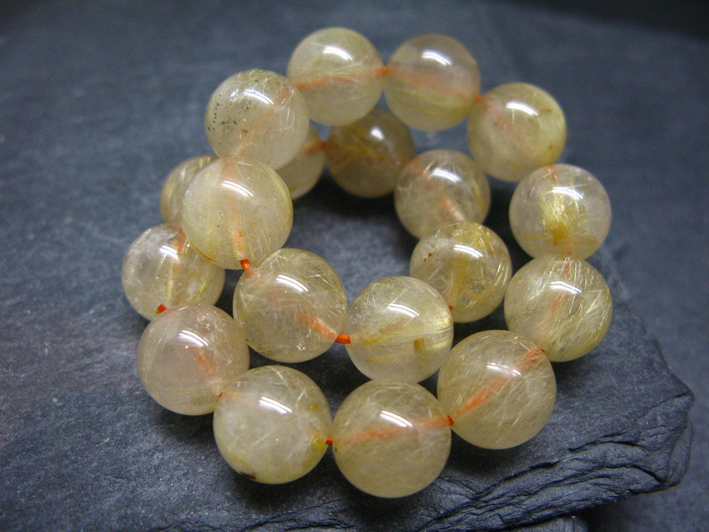 Rutilated Quartz Genuine Bracelet ~ 7 Inches ~ 11mm Round Beads