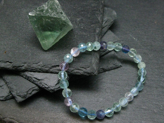 Fluorite Genuine Bracelet ~ 7 Inches ~ 6mm Facetted Beads
