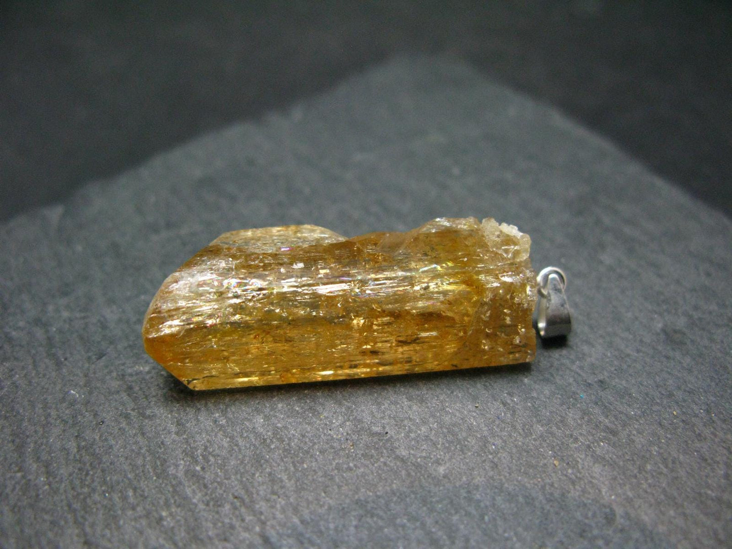 Natural Gemmy Imperial Topaz Crystal Pendant In Sterling Silver From Zambia - 1.5" - 8.38 Grams