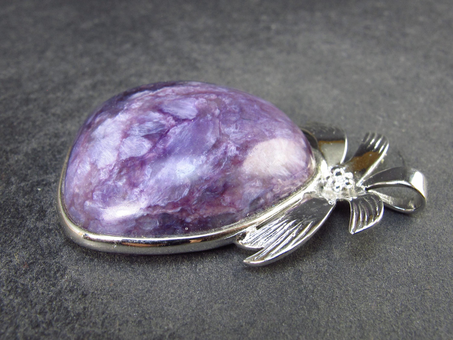Rare High-Quality Charoite Pendant in SS From Russia - 1.8" - 18.8 Grams