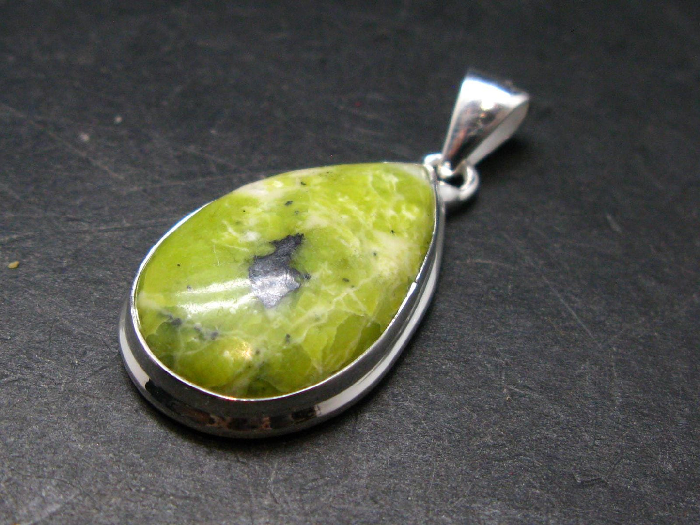 Unique Lizardite Serpentine Silver Plated Pendant from Norway - 1.5" - 4.98 Grams