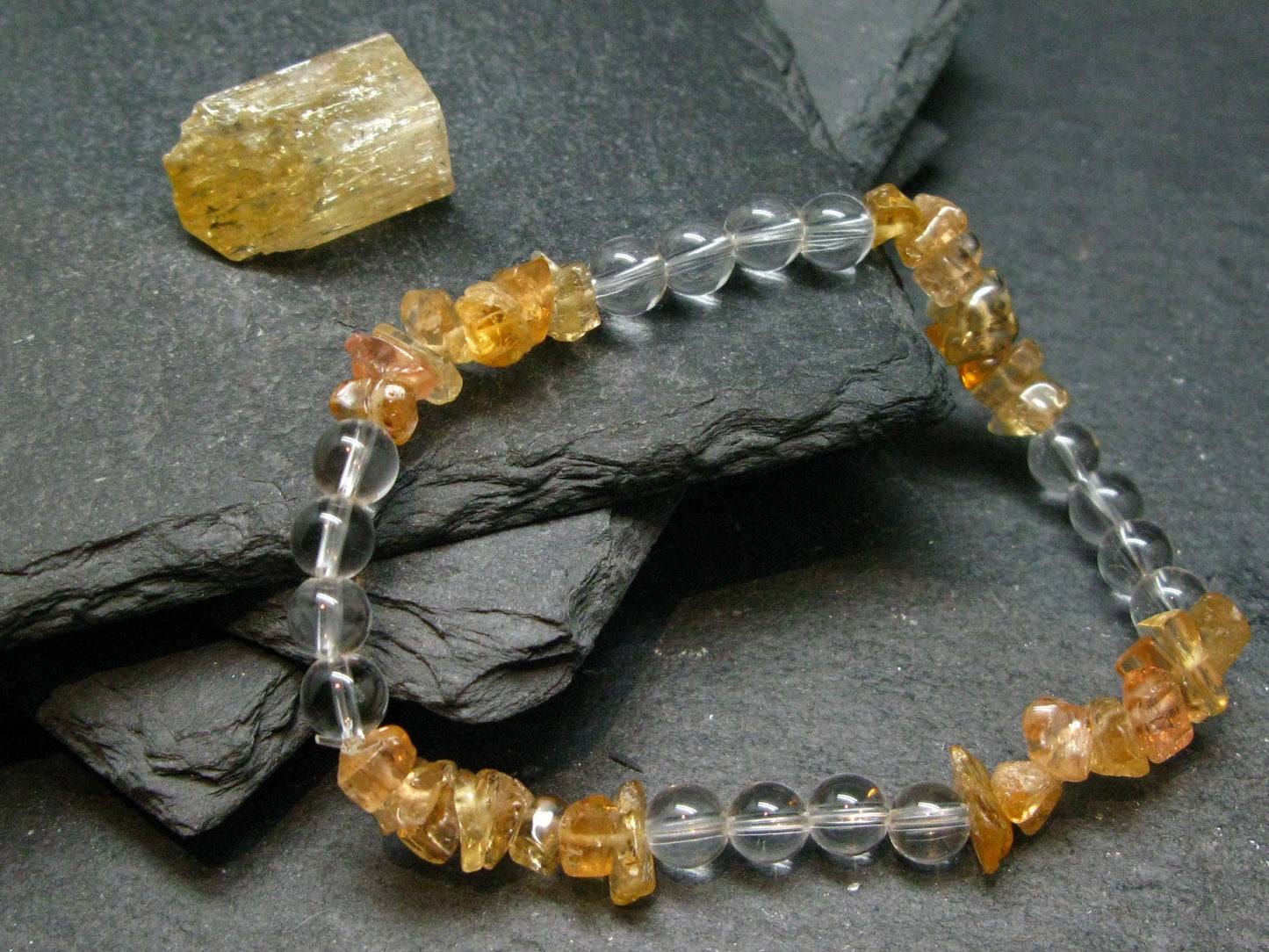 Imperial Topaz & Quartz Genuine Bracelet ~ 7 Inches ~ 8mm Tumbled Beads