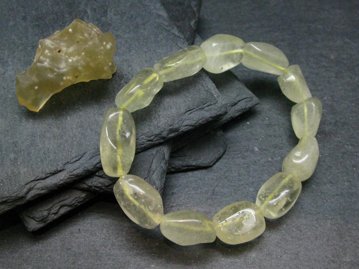 Libyan Tektite Glass Genuine Bracelet ~ 7 Inches ~ 15mm Tumbled Beads
