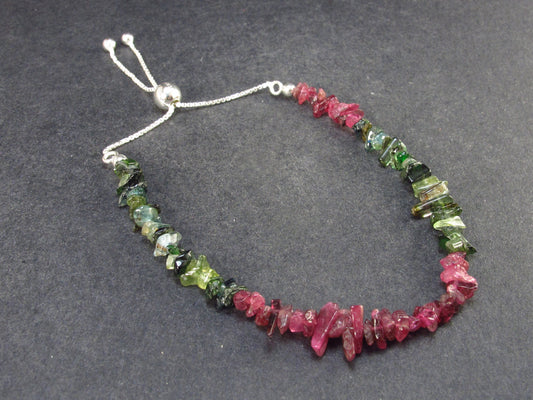 Watermelon Tourmaline Silver Bracelet From Brazil - Size Adjustable - 4.47 Grams