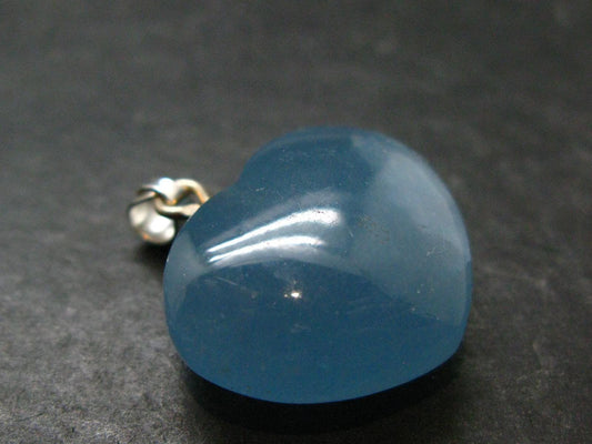 Lemurian Aquatine Blue Calcite Silver Heart Pendant from Argentina - 1.1" - 7.48 Grams