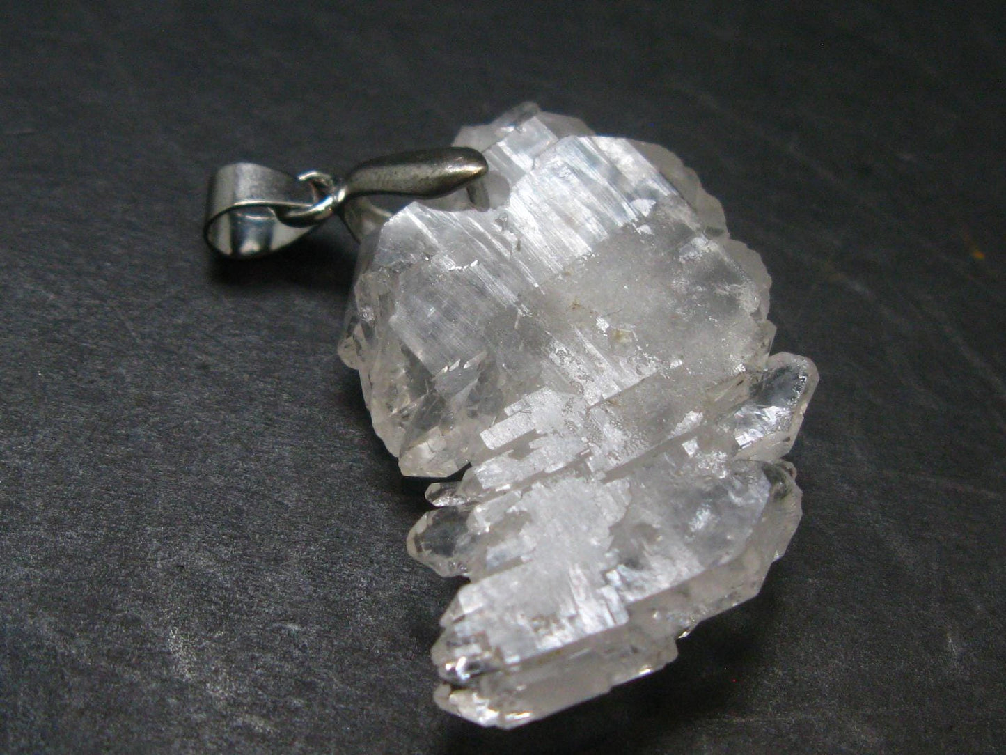 Faden Quartz Crystal Silver Pendant From Brazil - 1.6"