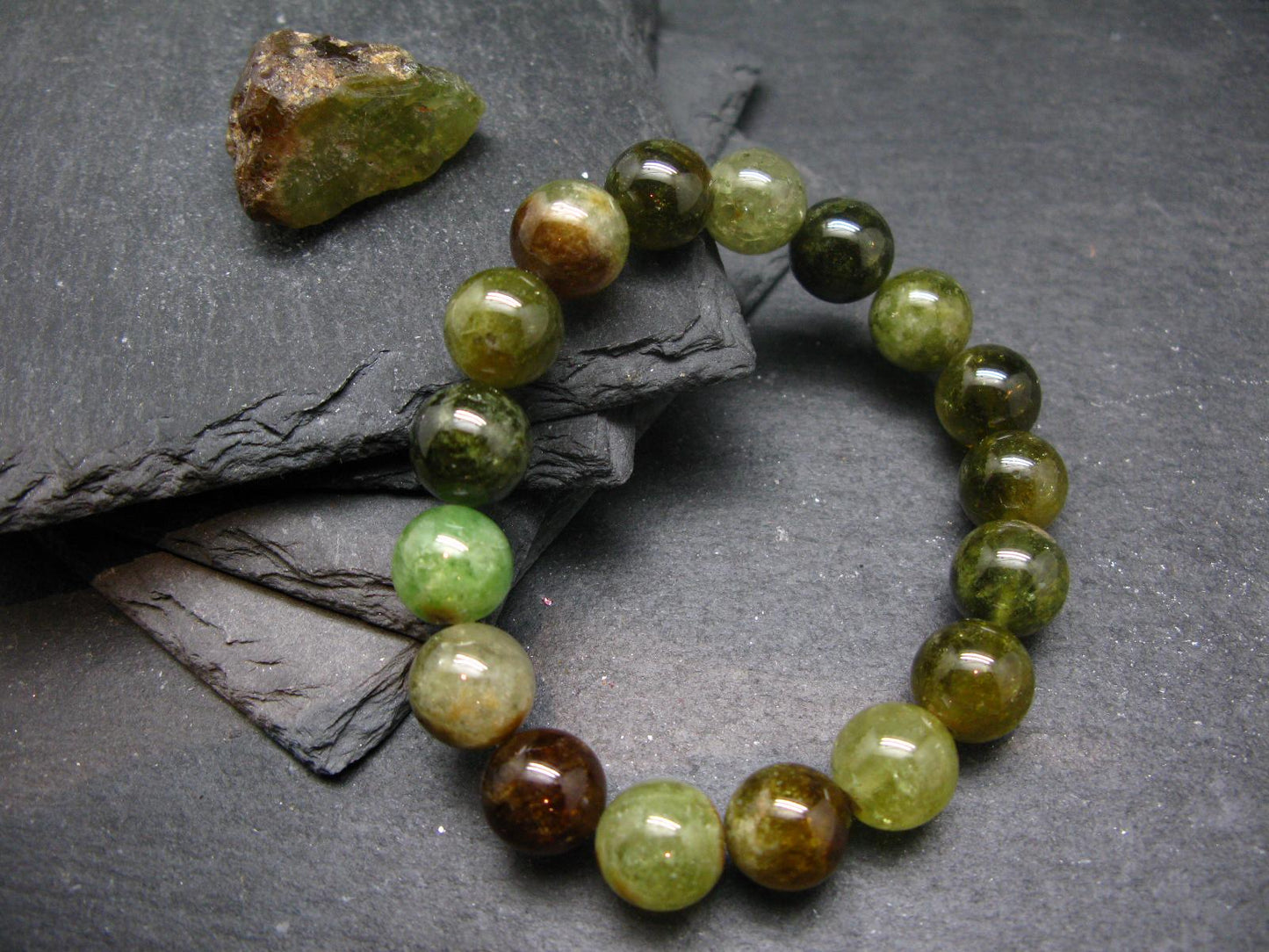 AAA Grade Grossular Green Garnet Genuine Bracelet ~ 7 Inches ~ 12mm Round Beads