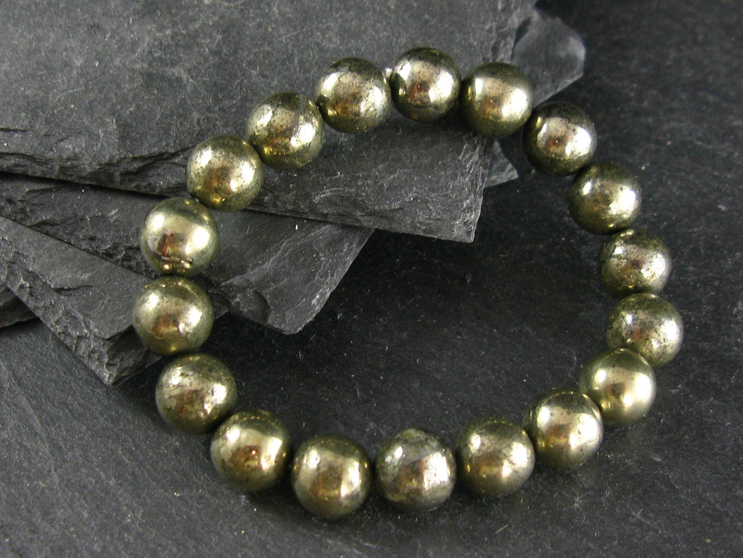 Pyrite Genuine Bracelet ~ 7 Inches ~ 10mm Round Beads