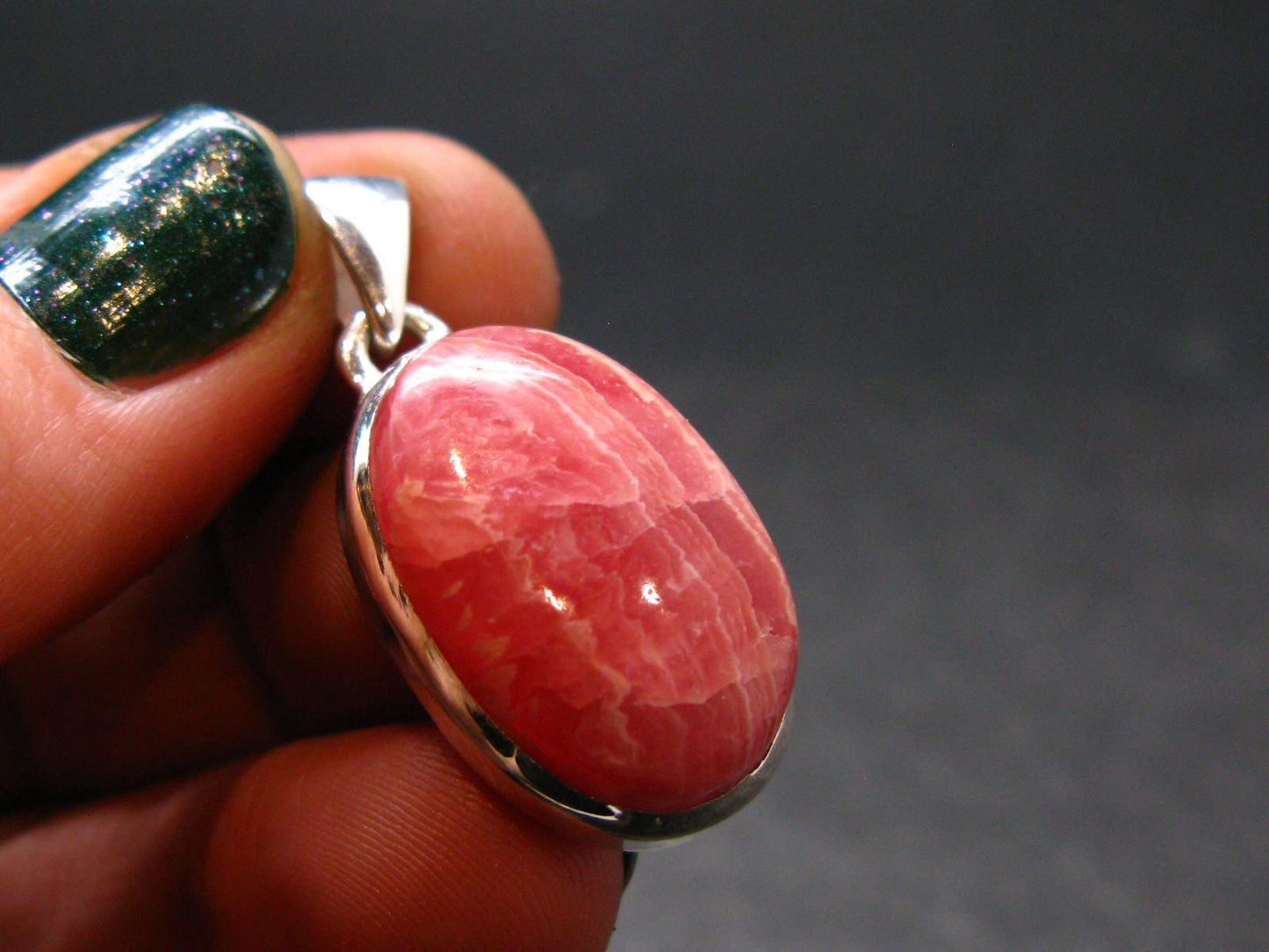 Rhodochrosite Silver Plated Pendant From Argentina - 1.2" - 6.78 Grams
