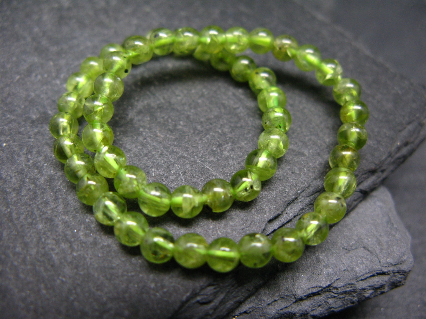 Peridot Genuine Bracelet ~ 7 Inches ~ 4mm Round Beads