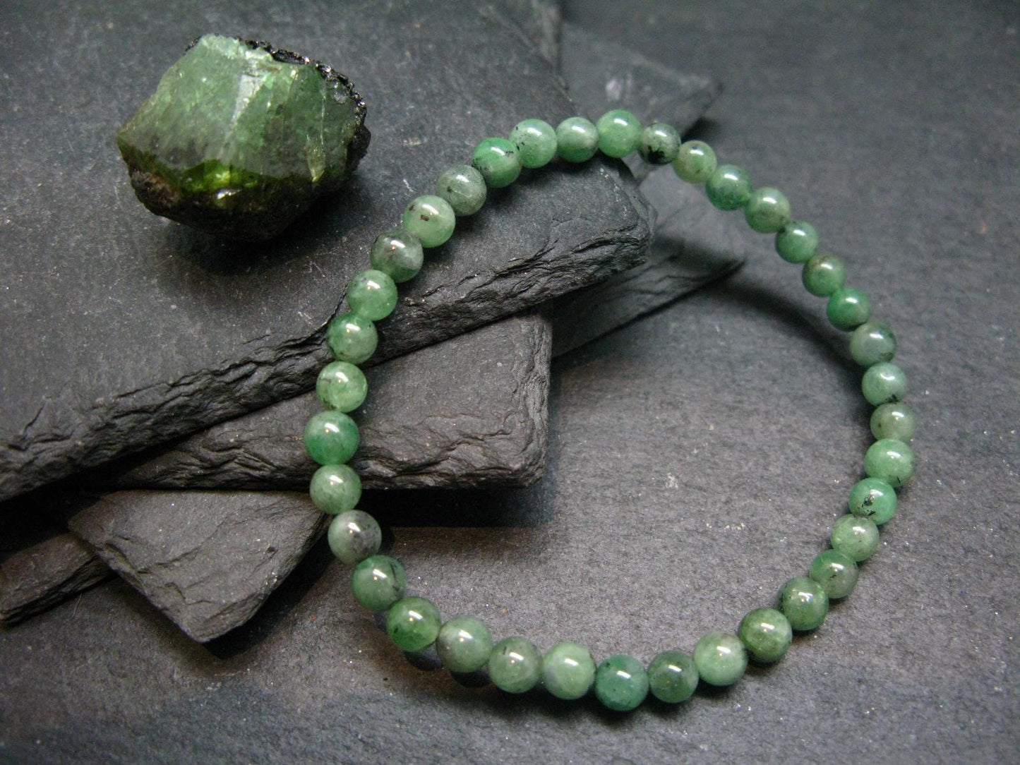 Green Garnet Tsavorite Genuine Bracelet ~ 7 Inches ~ 6mm Round Beads