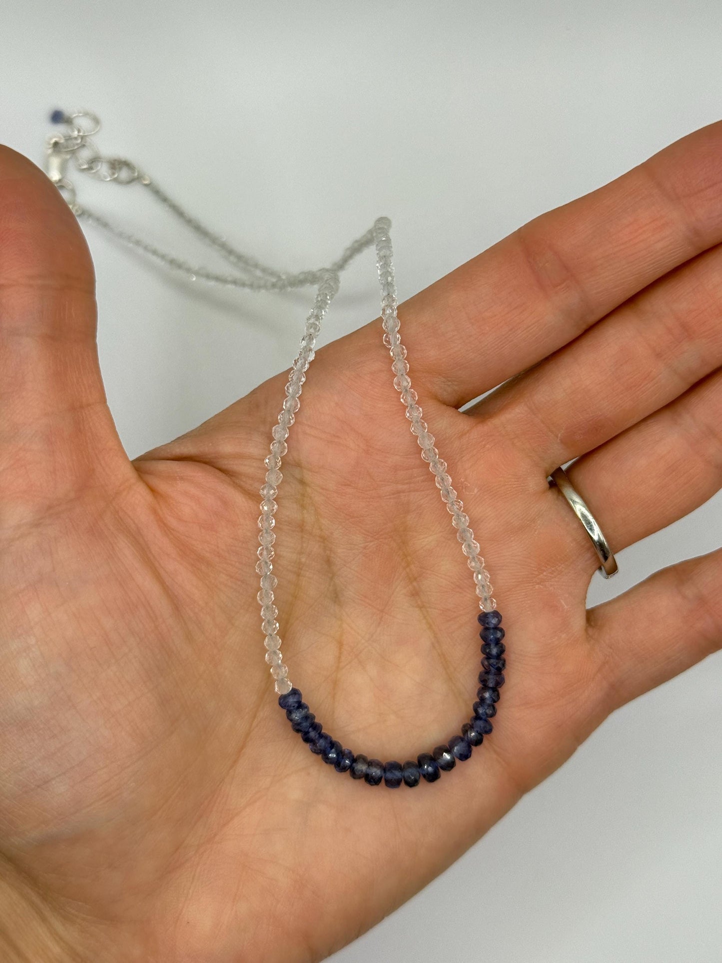 Blue Sapphire & White Topaz Beaded Necklace: Gemstone Healing Crystal