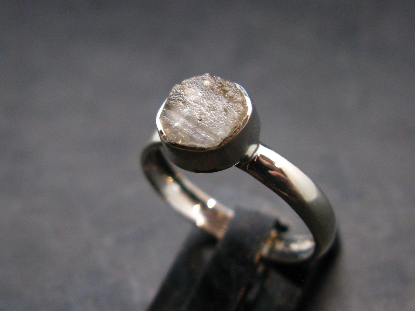 Gray Herderite Silver Ring from Africa - Size 7 - 1.81 Grams