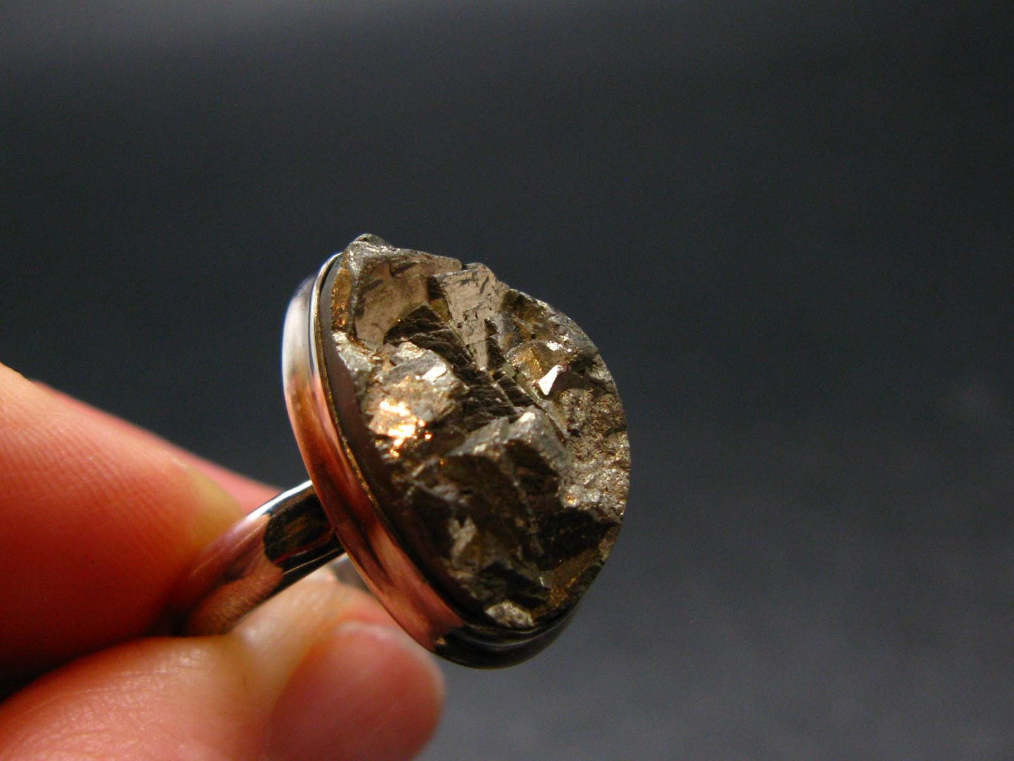 Large Raw Pyrite Silver Ring From Peru - 8.32 Grams - Size 10