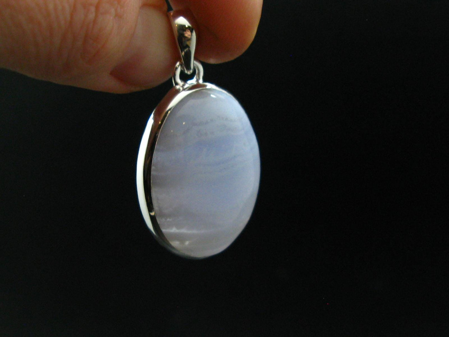Rare Blue Lace Holly Chalcedony Agate Silver Plated Pendant From Malawi - 1.5" - 8.4 Grams