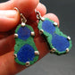 Natural Raw Deep Blue Azurite with Green Malachite Earrings In Sterling Silver From Mexico - 1.7"