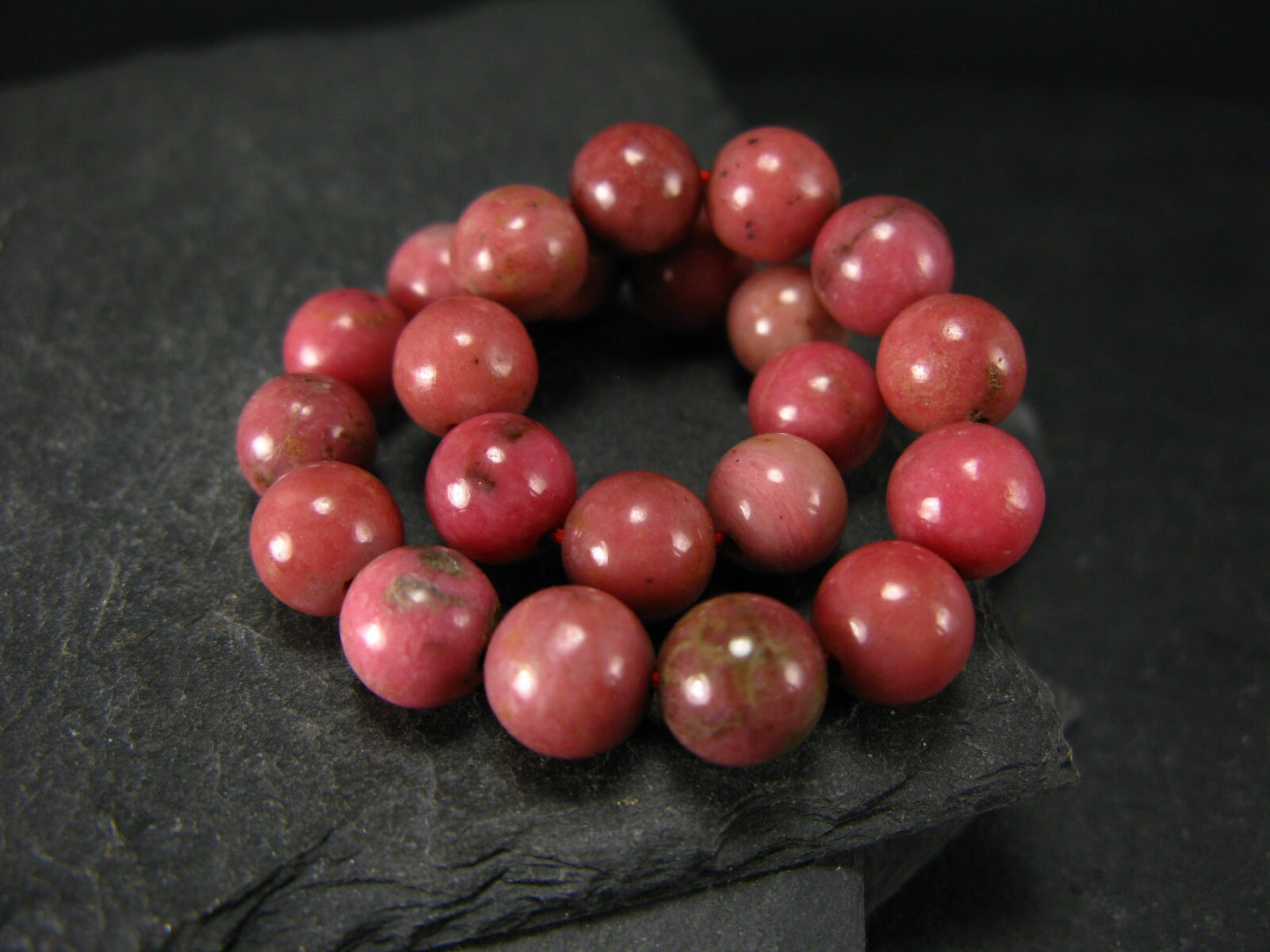 Rhodonite Genuine Bracelet ~ 7 Inches ~ 10mm Round Beads