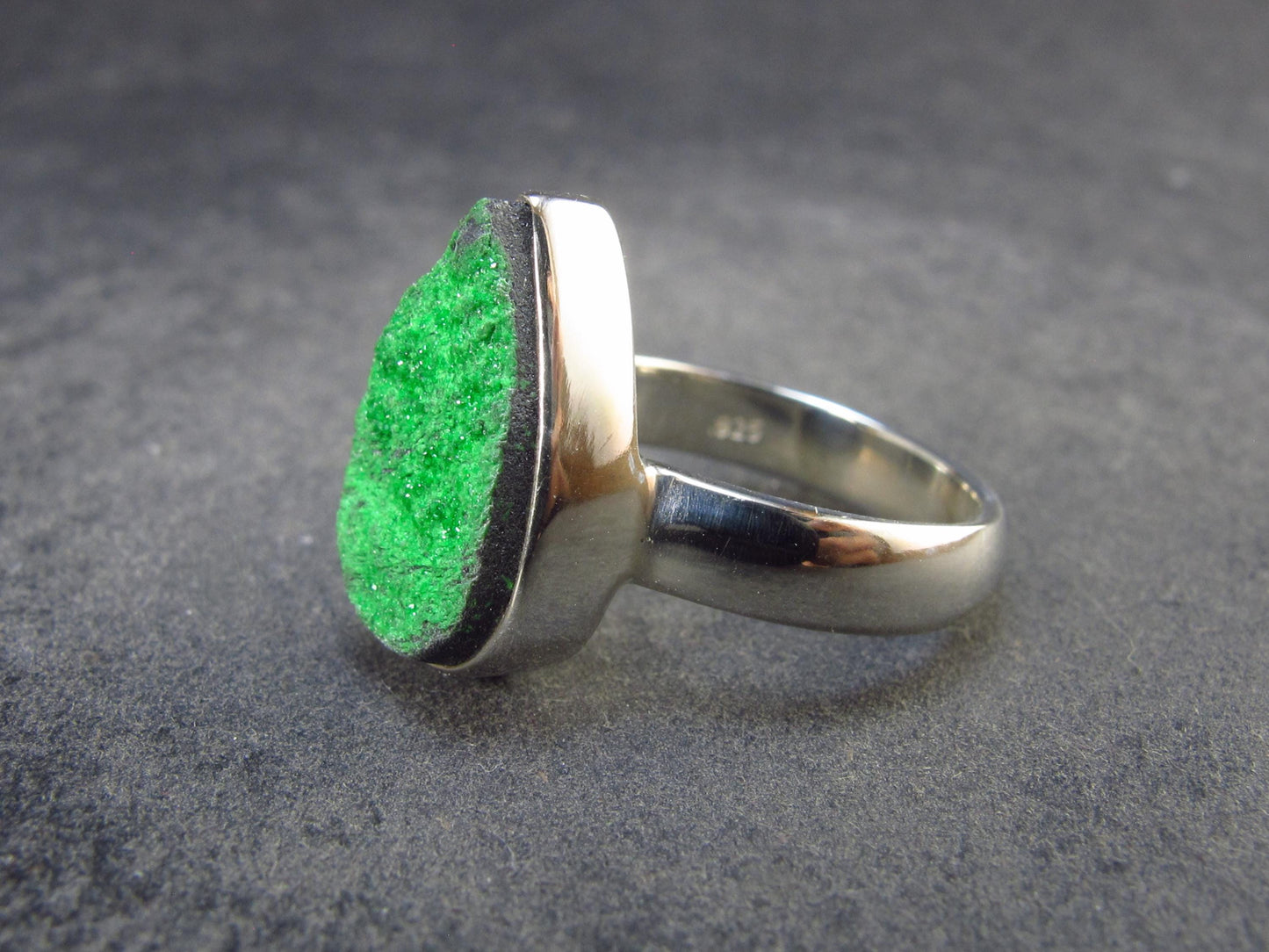 Uvarovite (Green Chromium Garnet) Cluster Silver Ring from Russia - Size 6.5 - 4.71 Grams