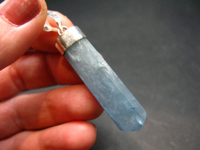 Aquamarine Gem Sterling Silver Pendant From Brazil - 1.9" - 5.77 Grams