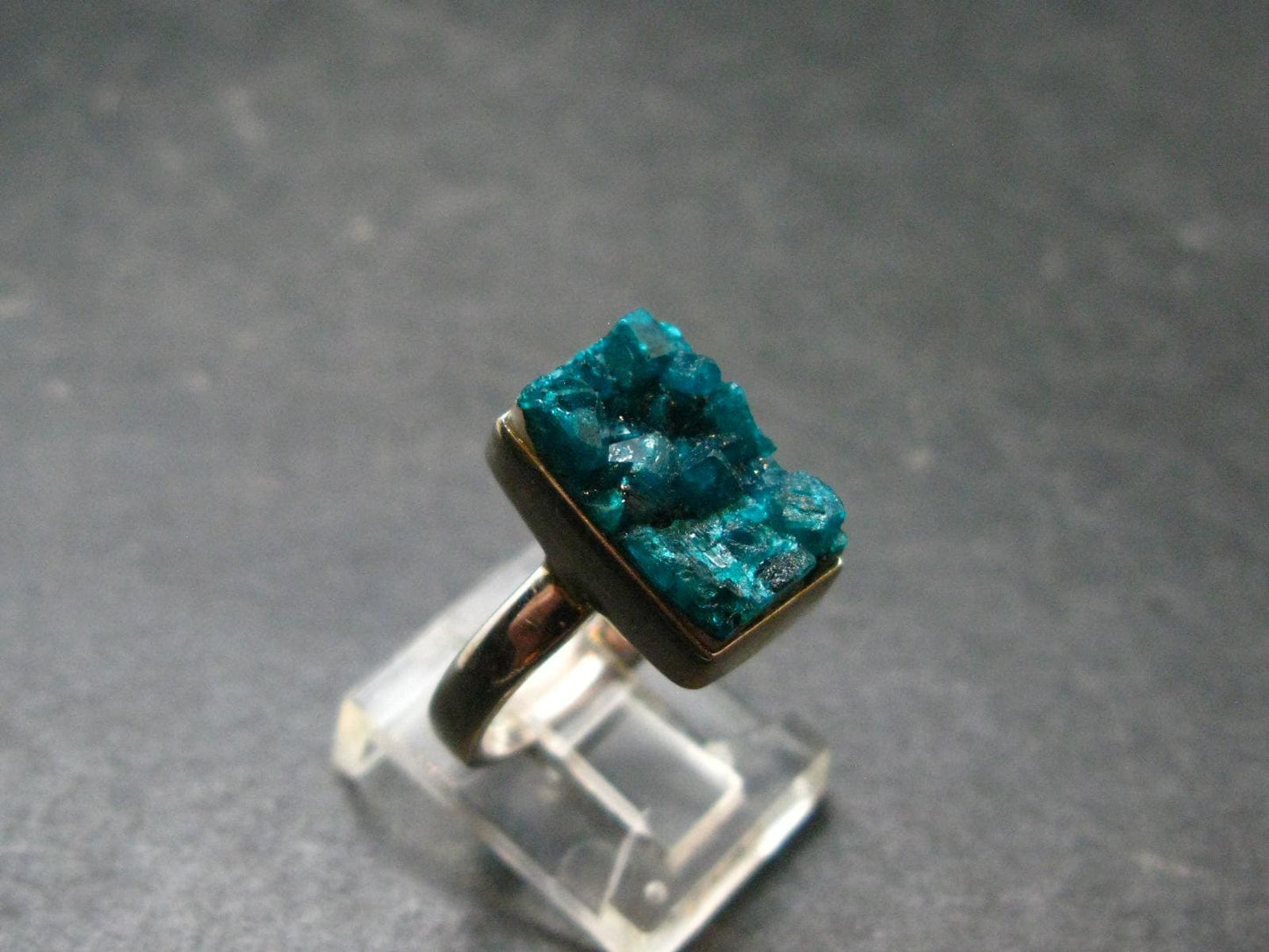 Emerald Green Dioptase Crystal Silver Ring from Congo - 4.82 Grams - Size 6